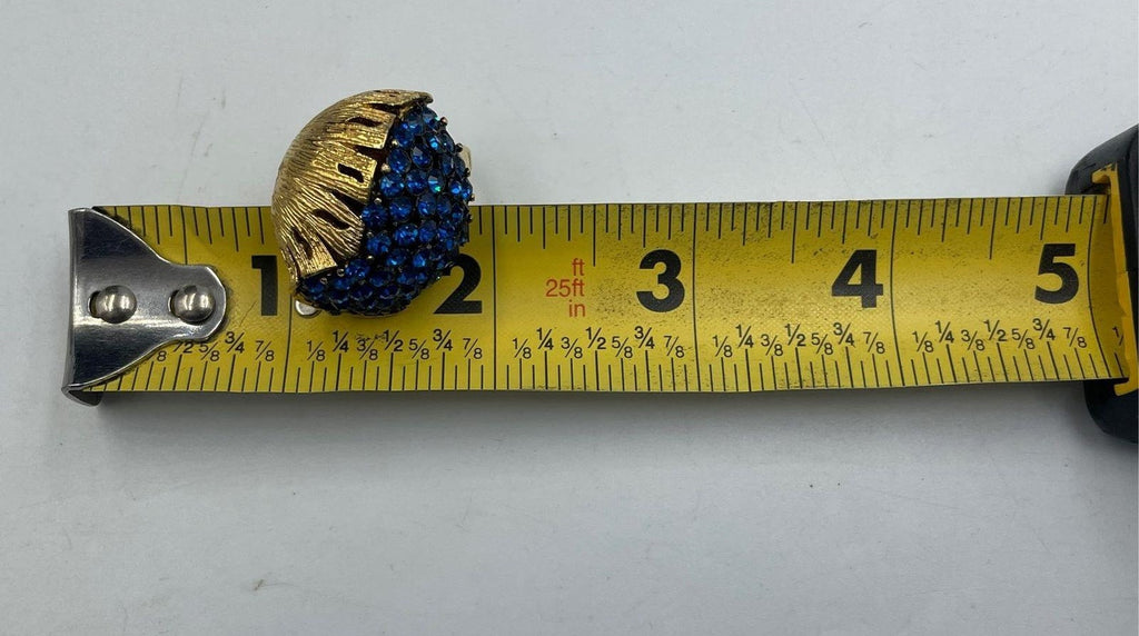 Signed Vendome Gold Tone Blue Rhinestone Adjustable Cocktail Ring 16g