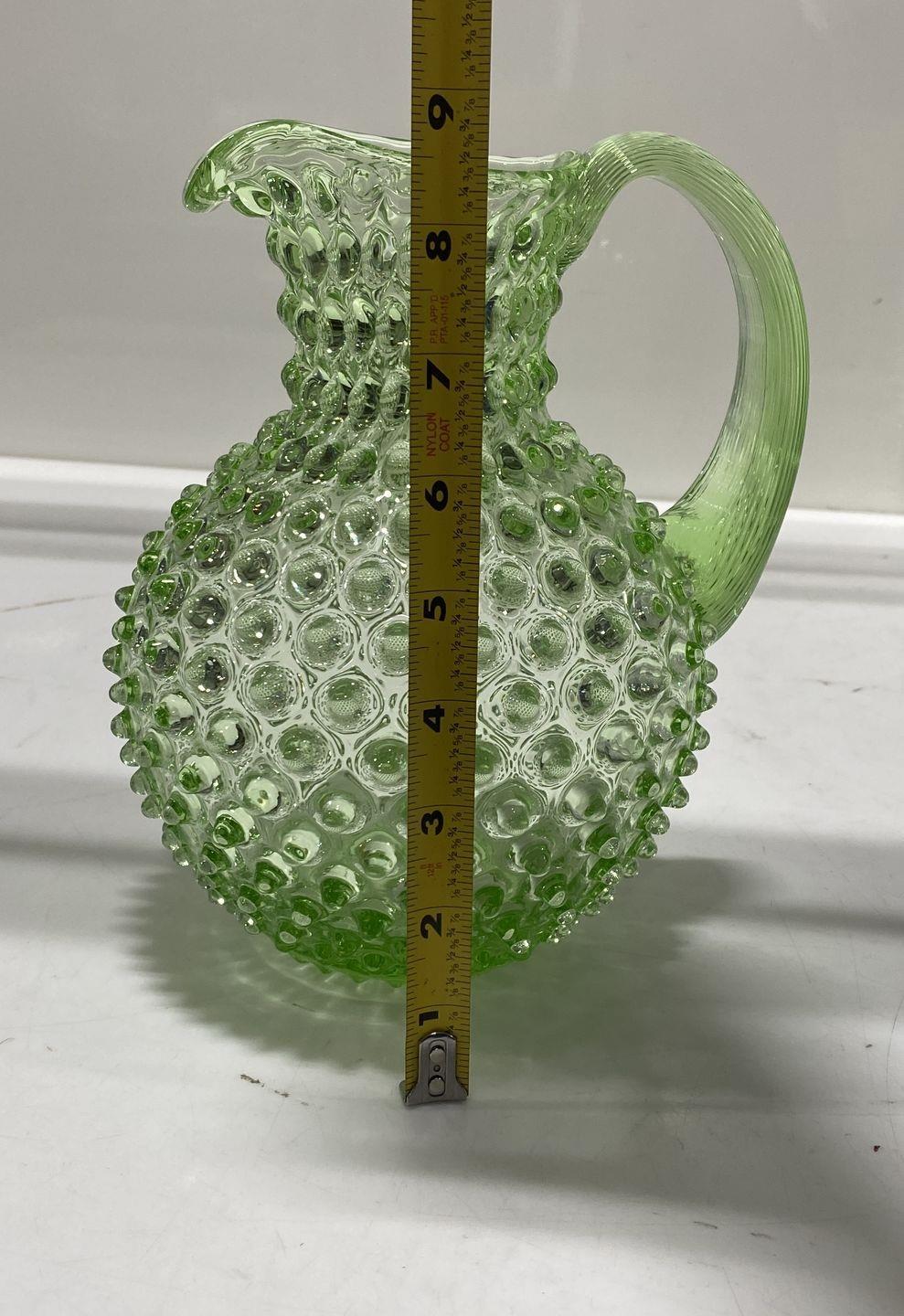 Hand-Blown Green Hobnail Crystal Jug