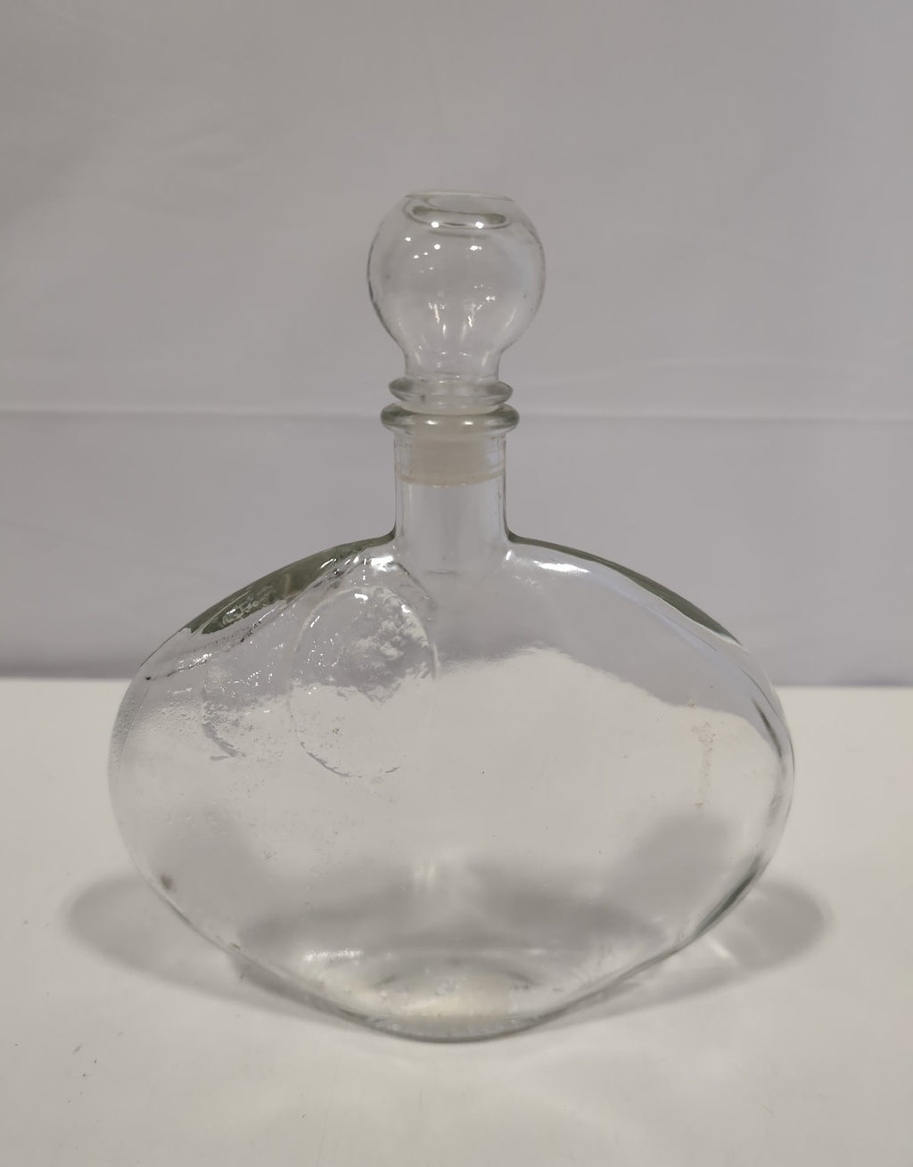Vintage Clear Glass Oval Decanter with Ball Stopper