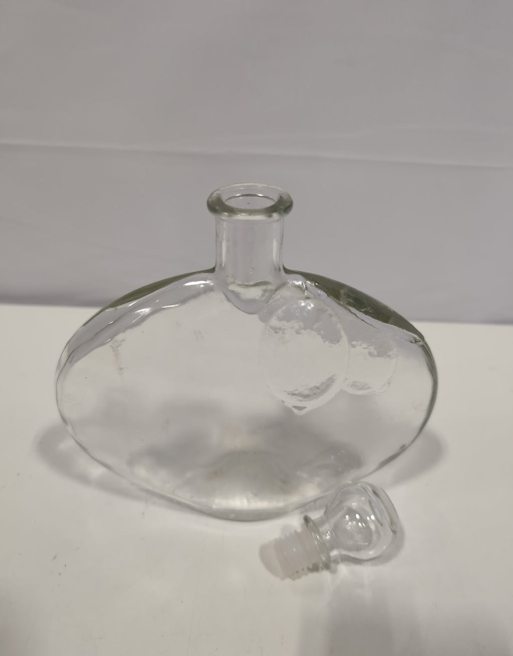 Vintage Clear Glass Oval Decanter with Ball Stopper