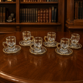 Gold Rim Cut Glass Demitasse Cups and Saucers Set of 6