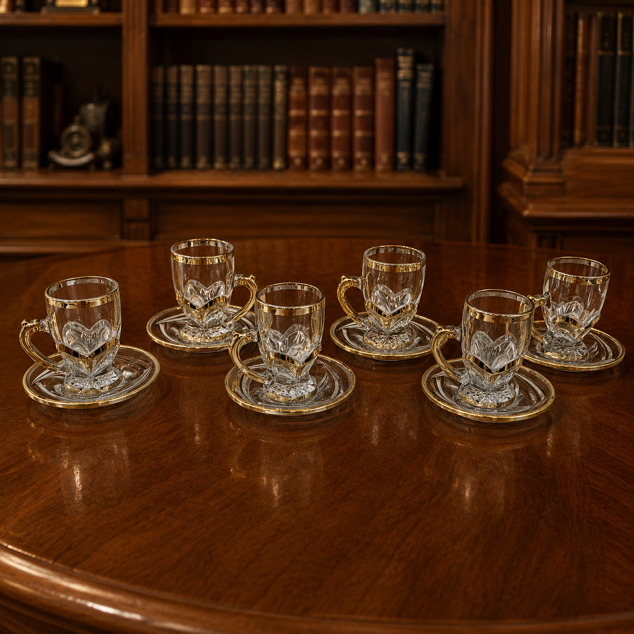 Gold Rim Cut Glass Demitasse Cups and Saucers Set of 6