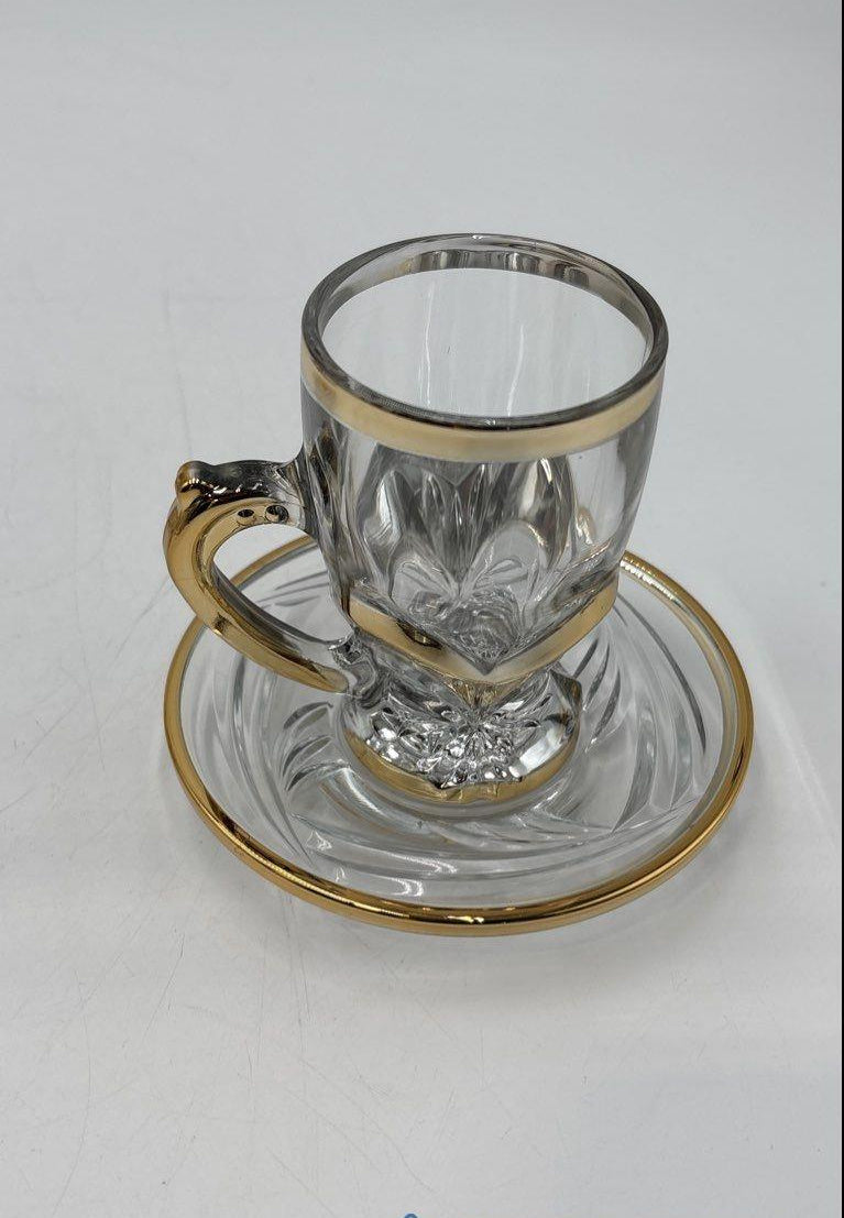Gold Rim Cut Glass Demitasse Cups and Saucers Set of 6