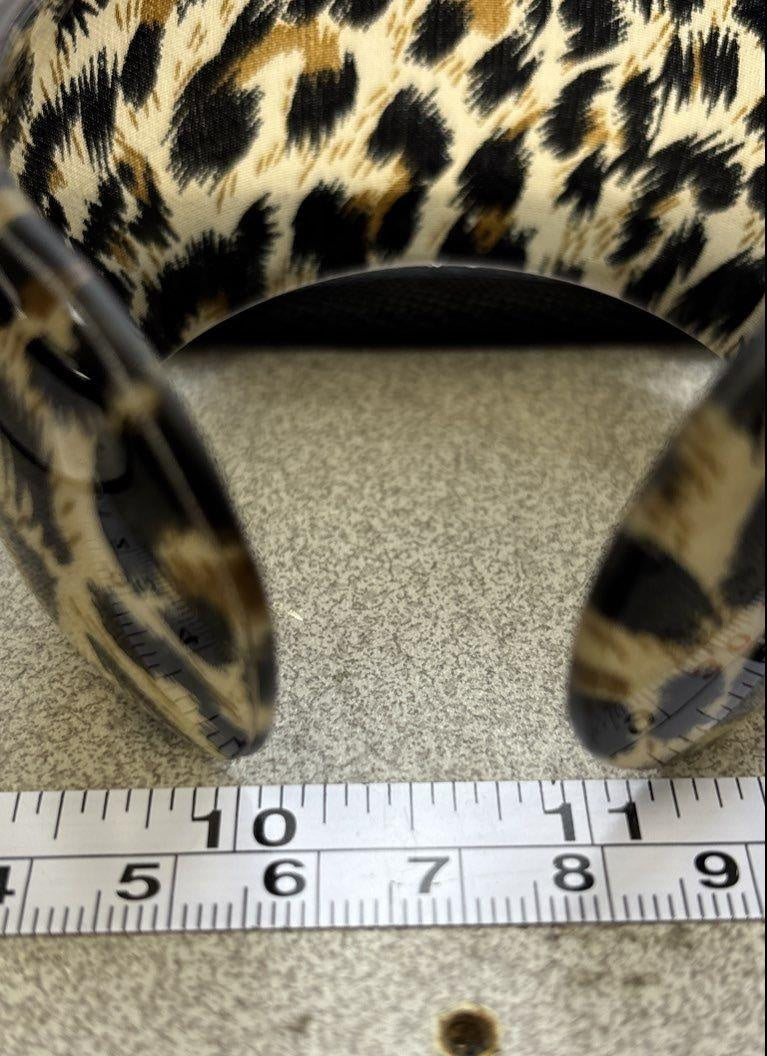 Penelope Ann Nakura Cat Leopard Print Resin Statement Cuff Bracelet 1.6" Wide