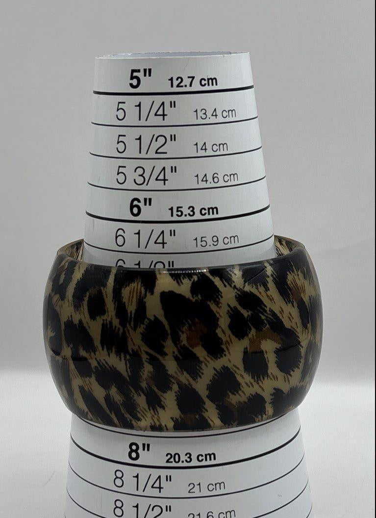 Penelope Ann Nakura Cat Leopard Print Resin Statement Cuff Bracelet 1.6" Wide