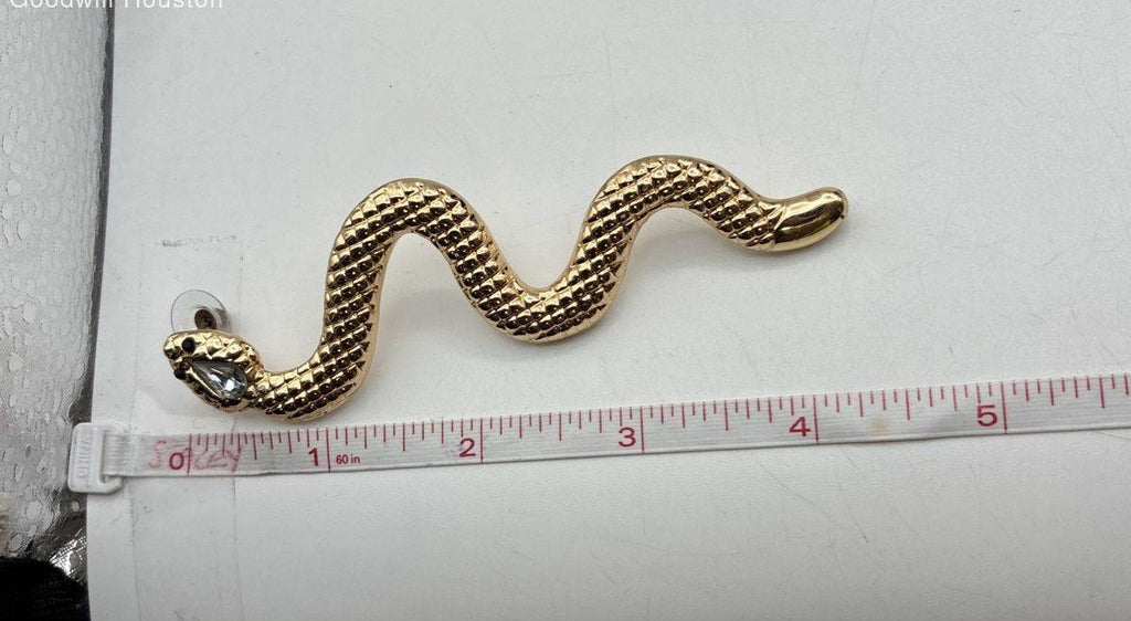 Gold Tone Icy Rhinestone Snake Serpent Statement Post Earrings 36.9g