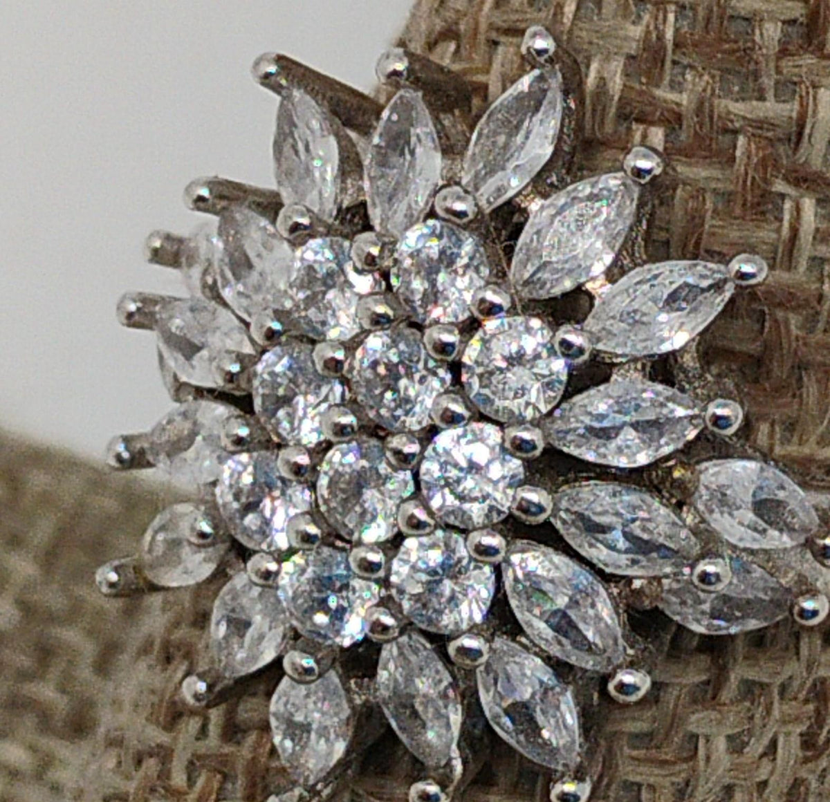 Silver snowflake cluster statement ring with clear stones, view 4