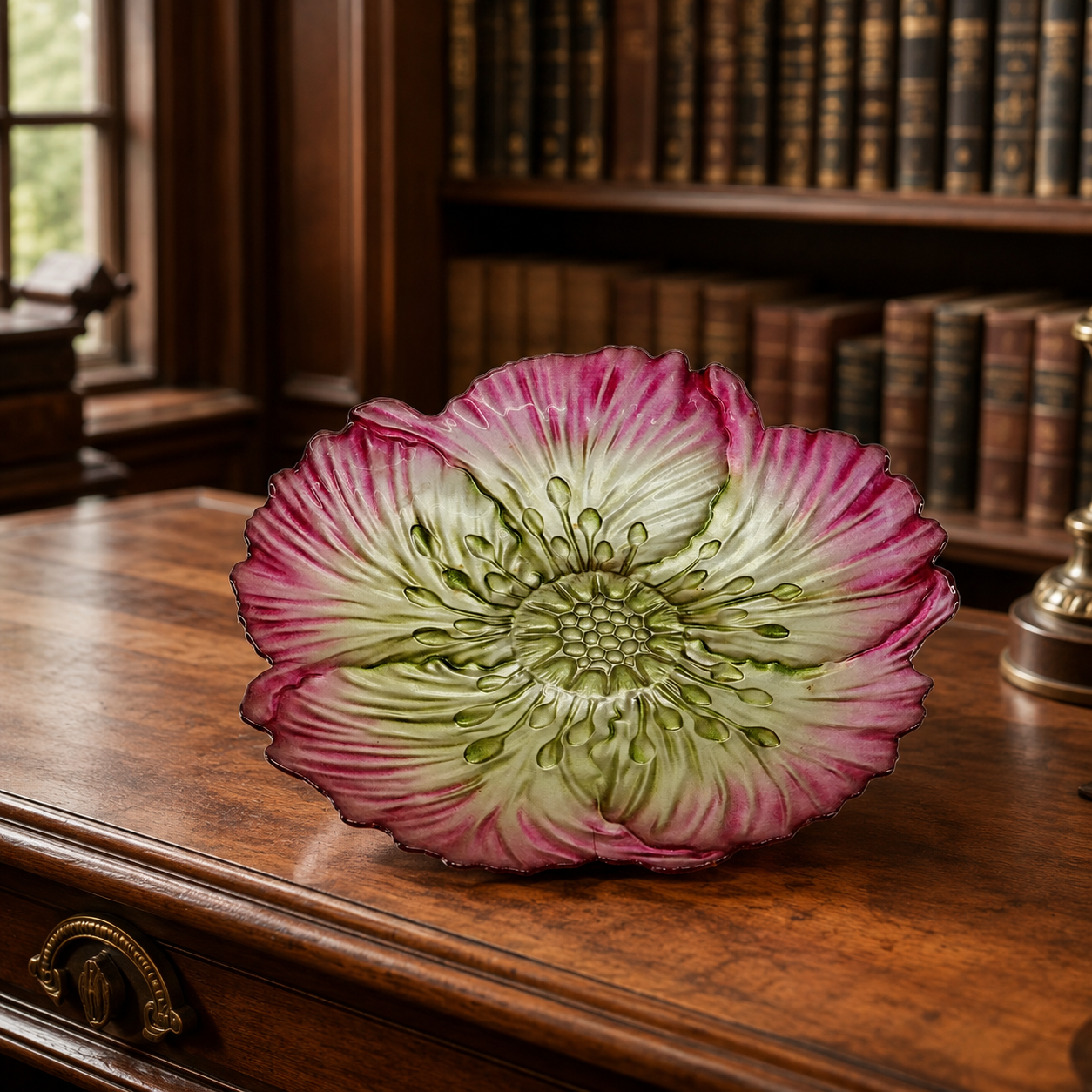 (Need Hero Pics) Pink and White Flower Shaped Decorative Glass Bowl