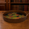 Woven Wicker Serving Tray Tropical Flower Inlay