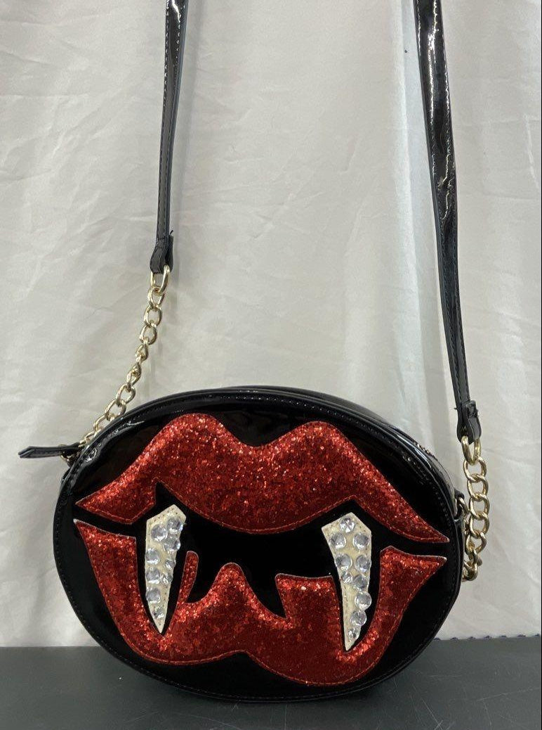 Betsey Johnson Vampire Glitter Lips Crossbody Bag