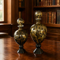 Vintage Tortoise Spot Art Glass Decanters Set of 2 Ball Stoppers