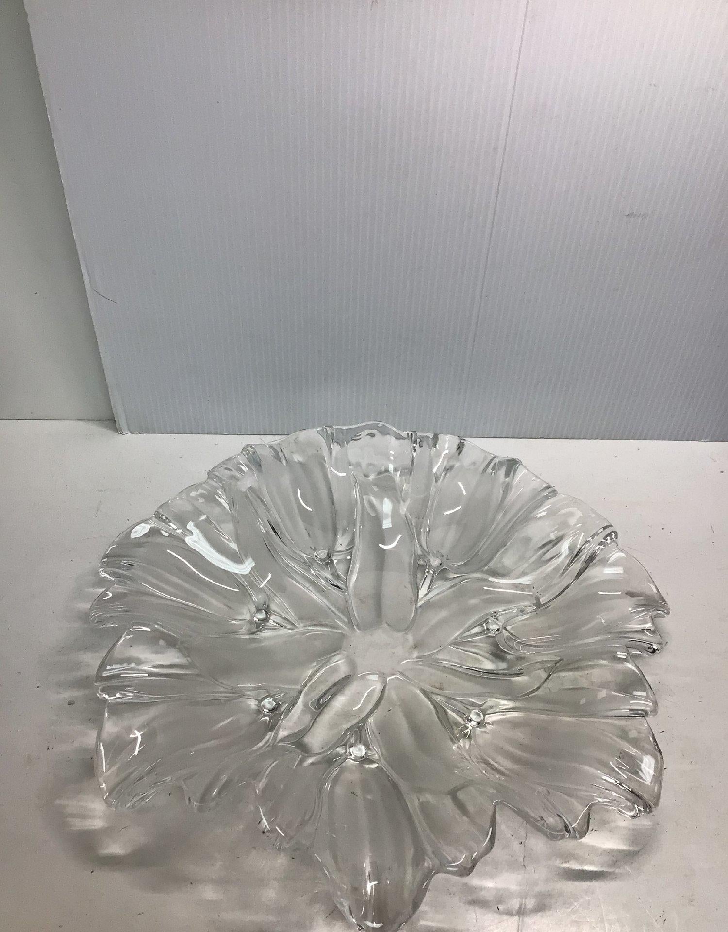 Clear Glass Crystal Flower-Shaped Serving Bowl or Platter