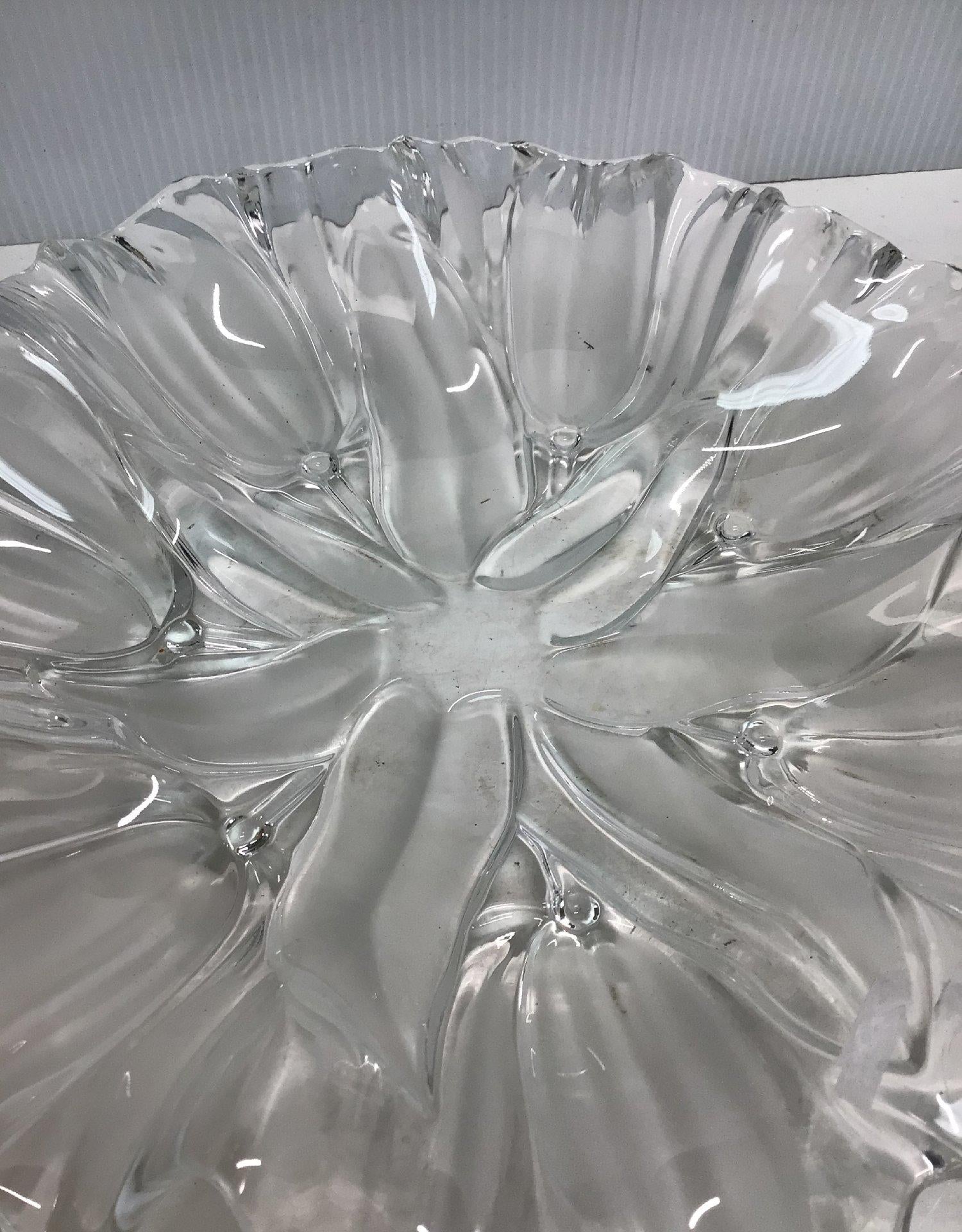 Clear Glass Crystal Flower-Shaped Serving Bowl or Platter