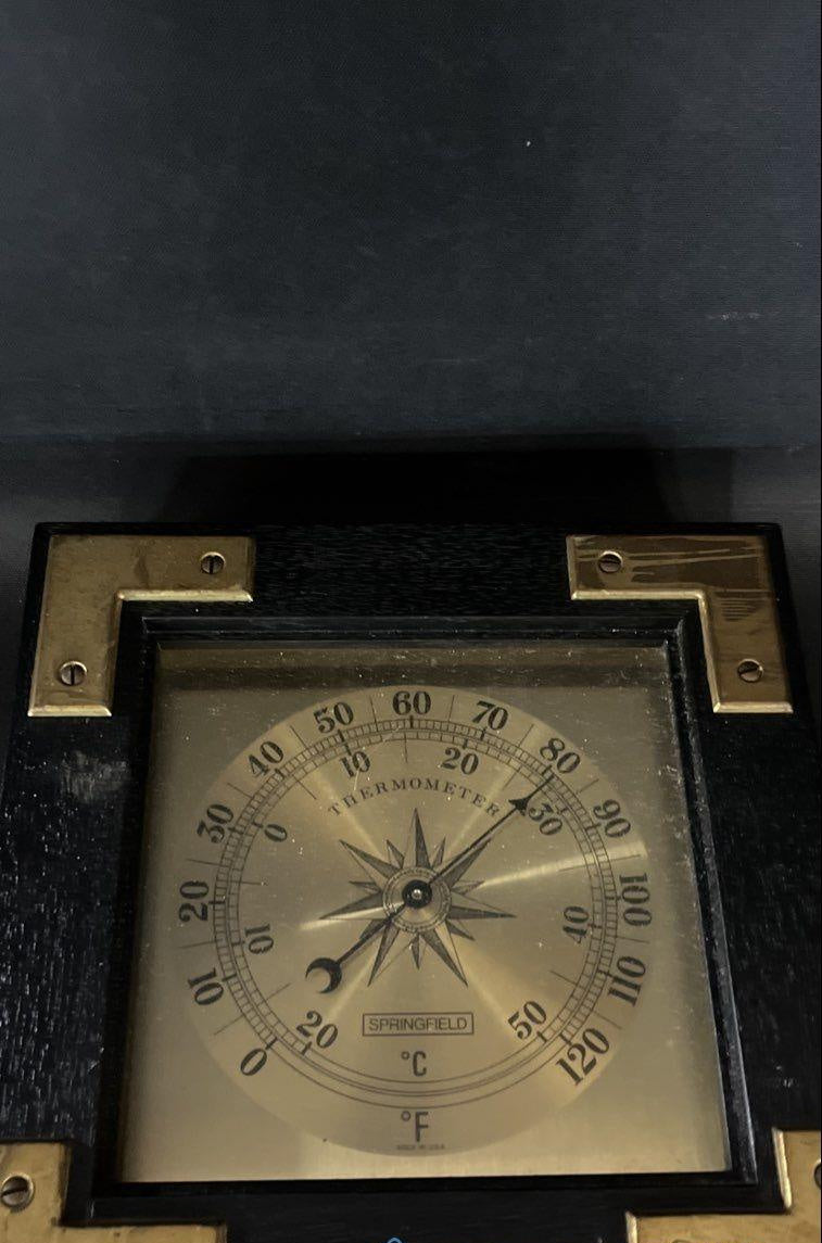 Vintage Springfield Brass Wood Weather Station Made in USA