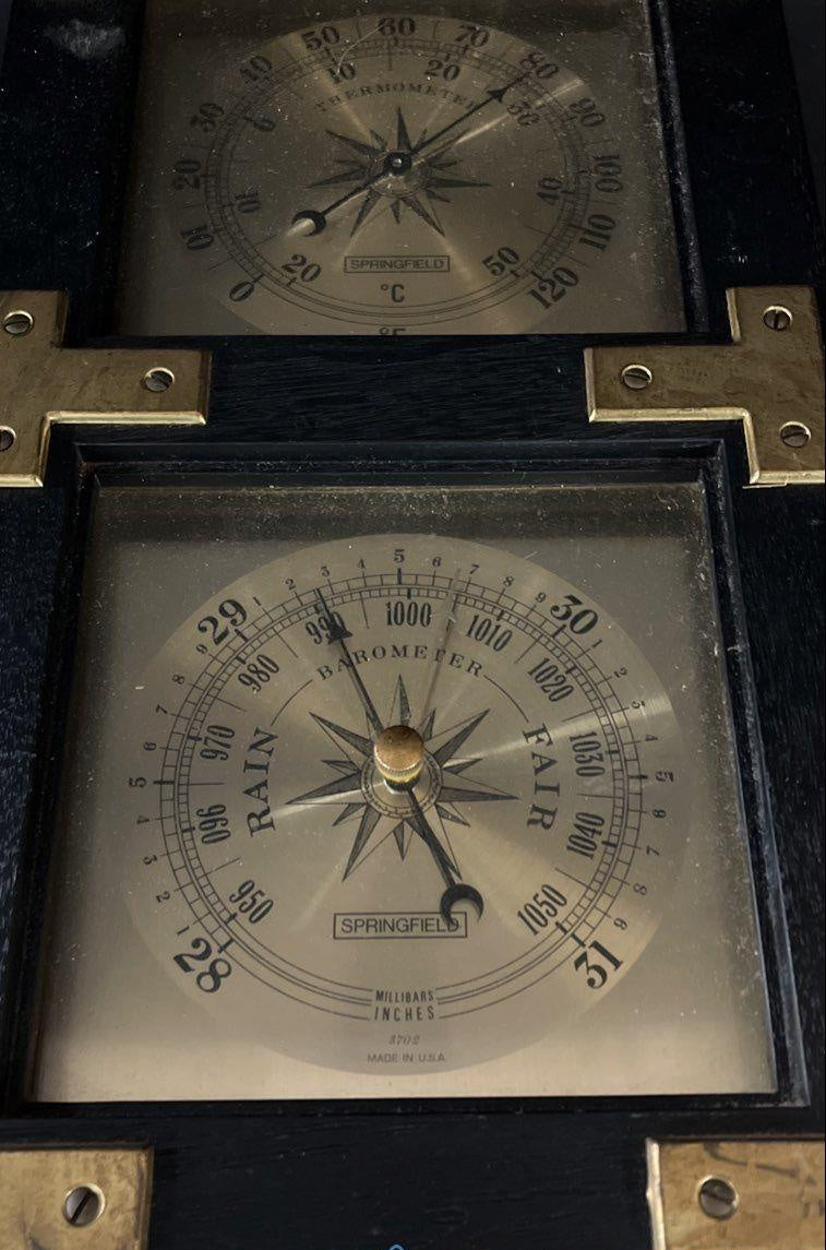 Vintage Springfield Brass Wood Weather Station Made in USA