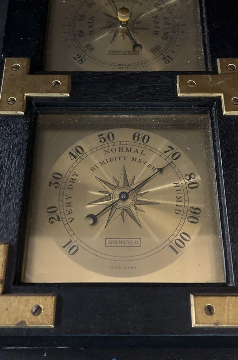 Vintage Springfield Brass Wood Weather Station Made in USA