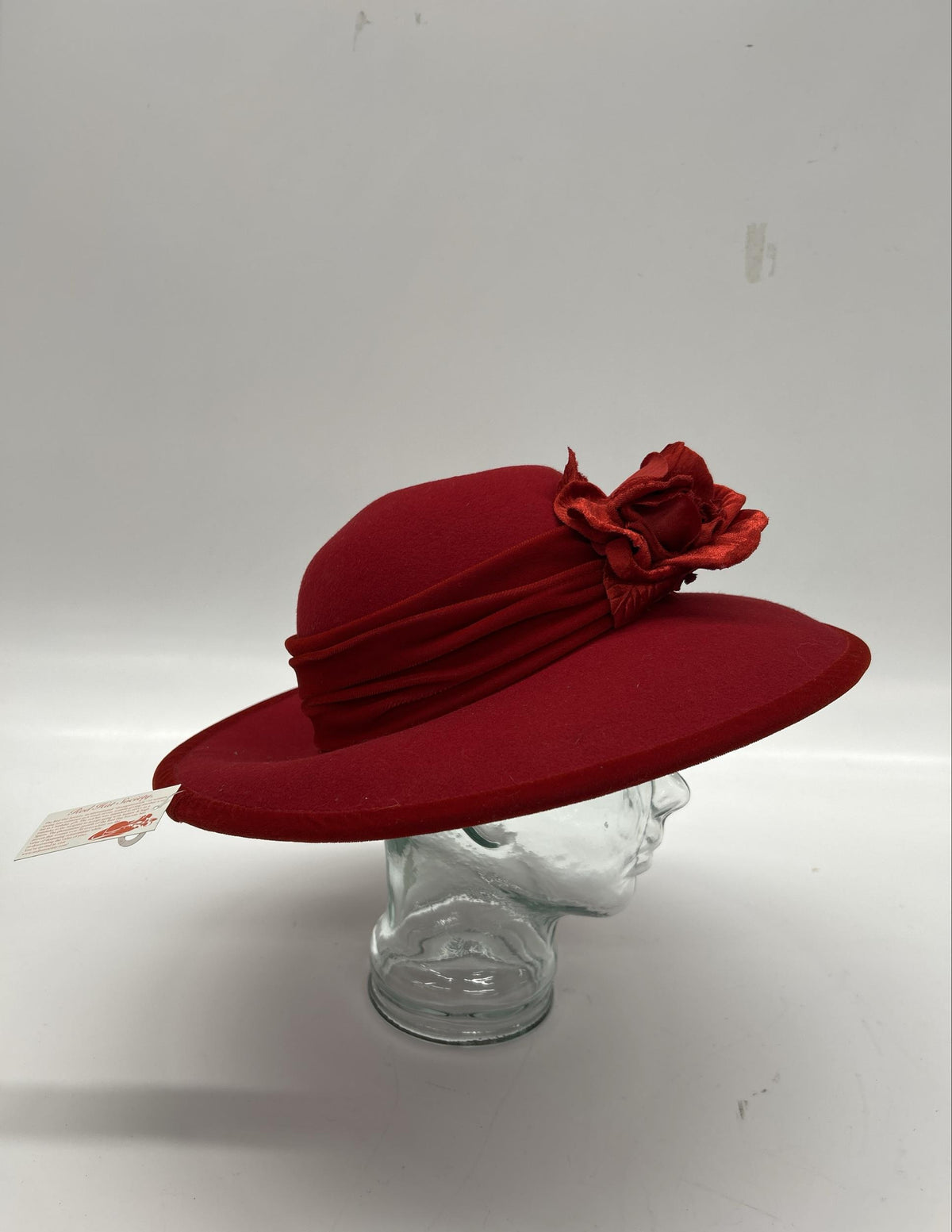 Red Hat Society Wool Wide-Brim Hat with Fabric Rose