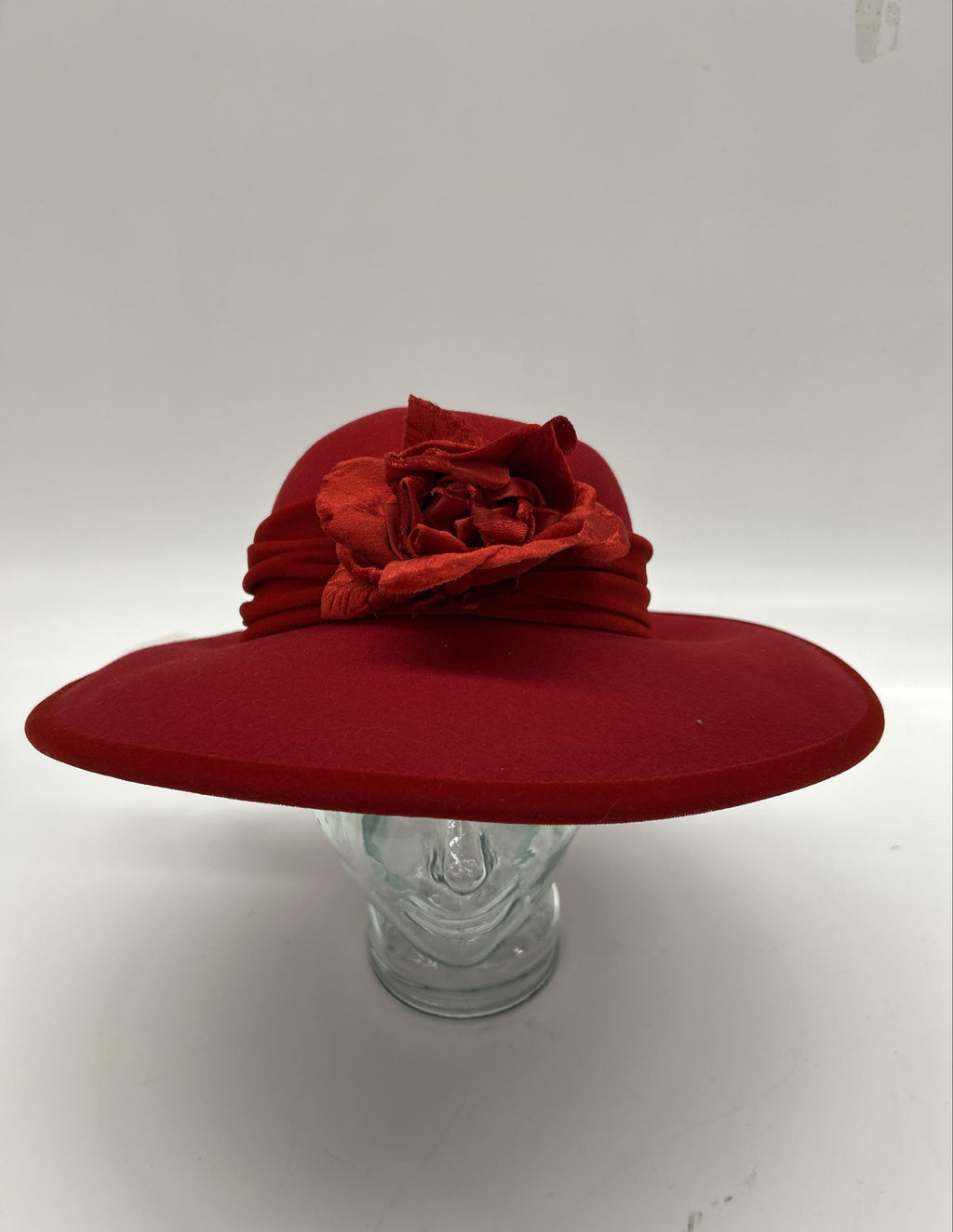 Red Hat Society Wool Wide-Brim Hat with Fabric Rose