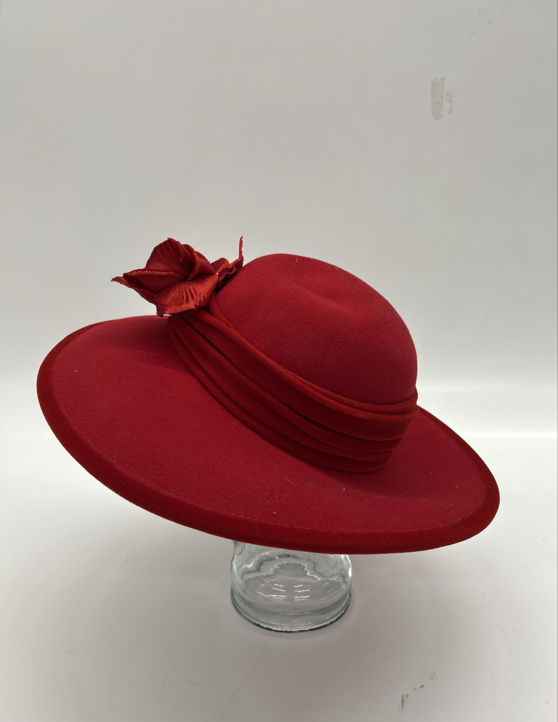 Red Hat Society Wool Wide-Brim Hat with Fabric Rose