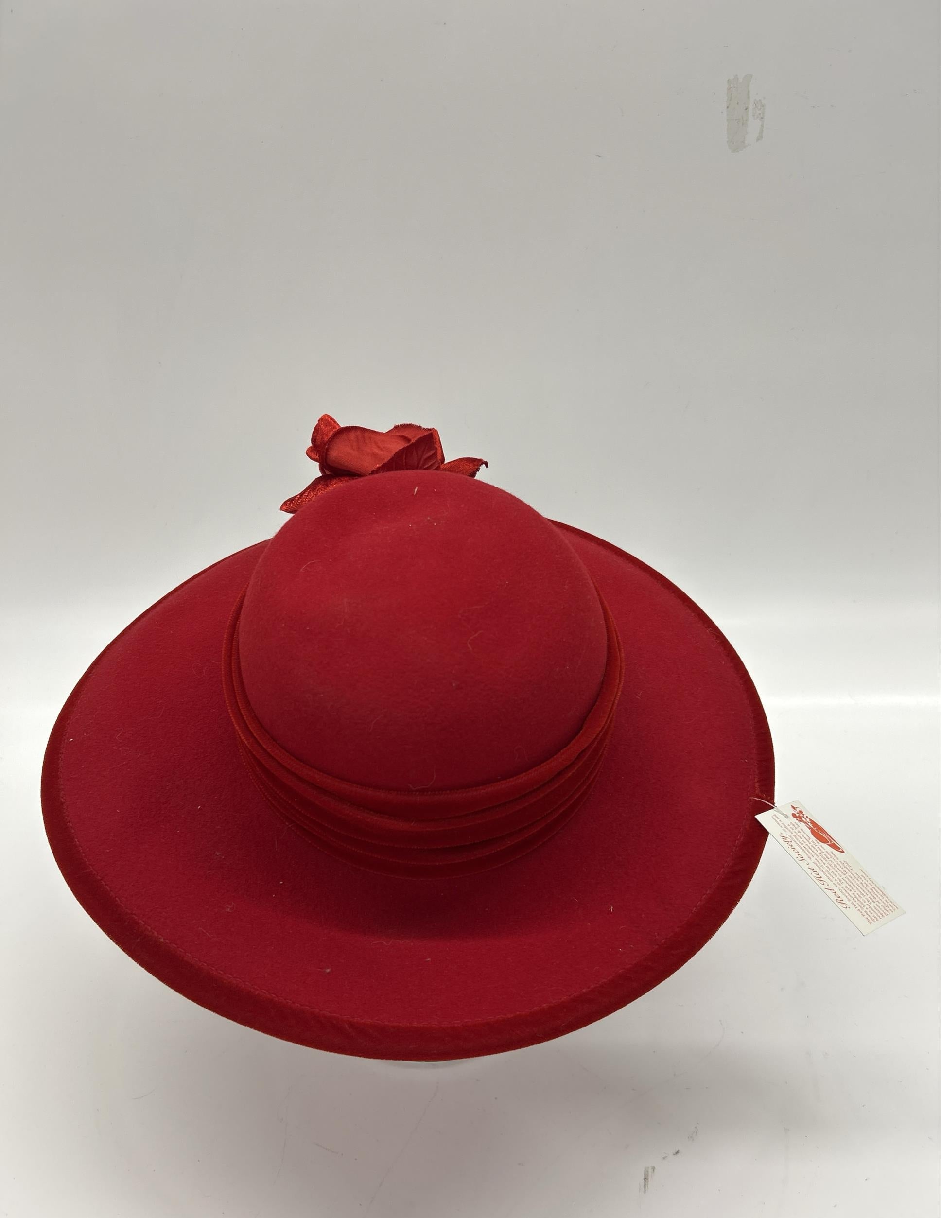 Red Hat Society Wool Wide-Brim Hat with Fabric Rose