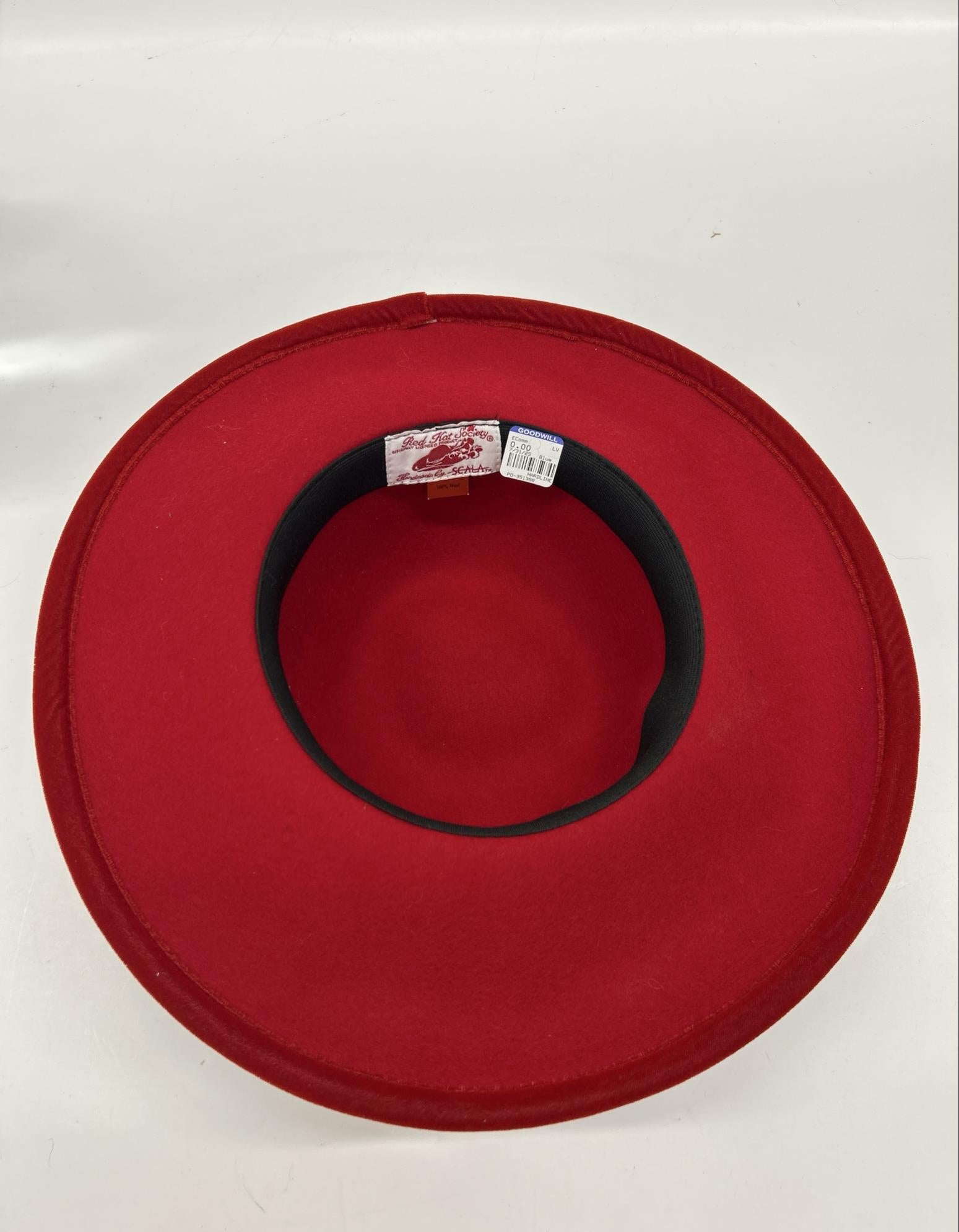 Red Hat Society Wool Wide-Brim Hat with Fabric Rose