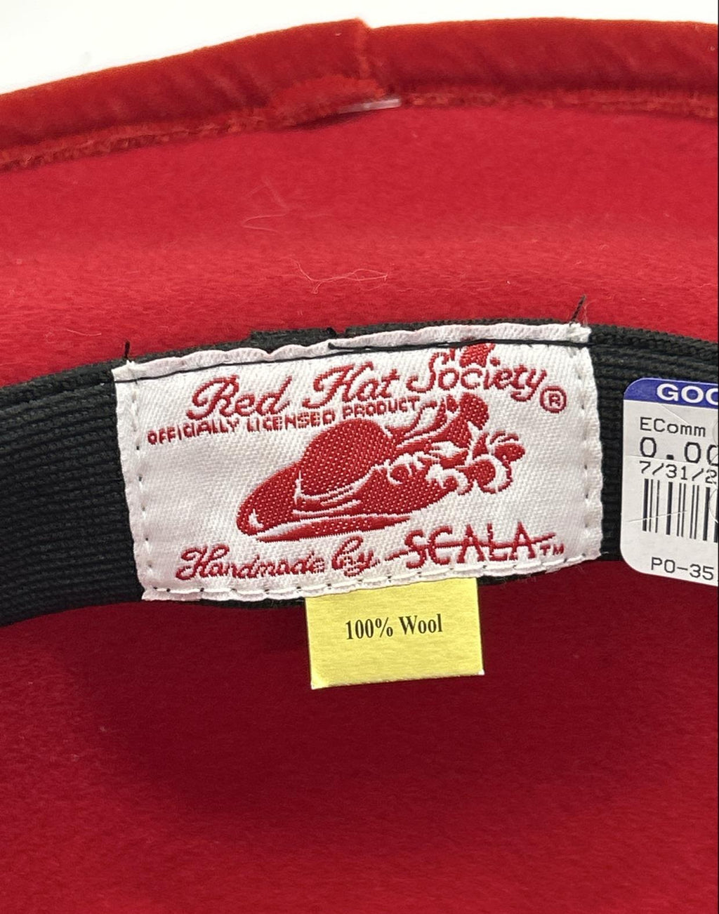Red Hat Society Wool Wide-Brim Hat with Fabric Rose