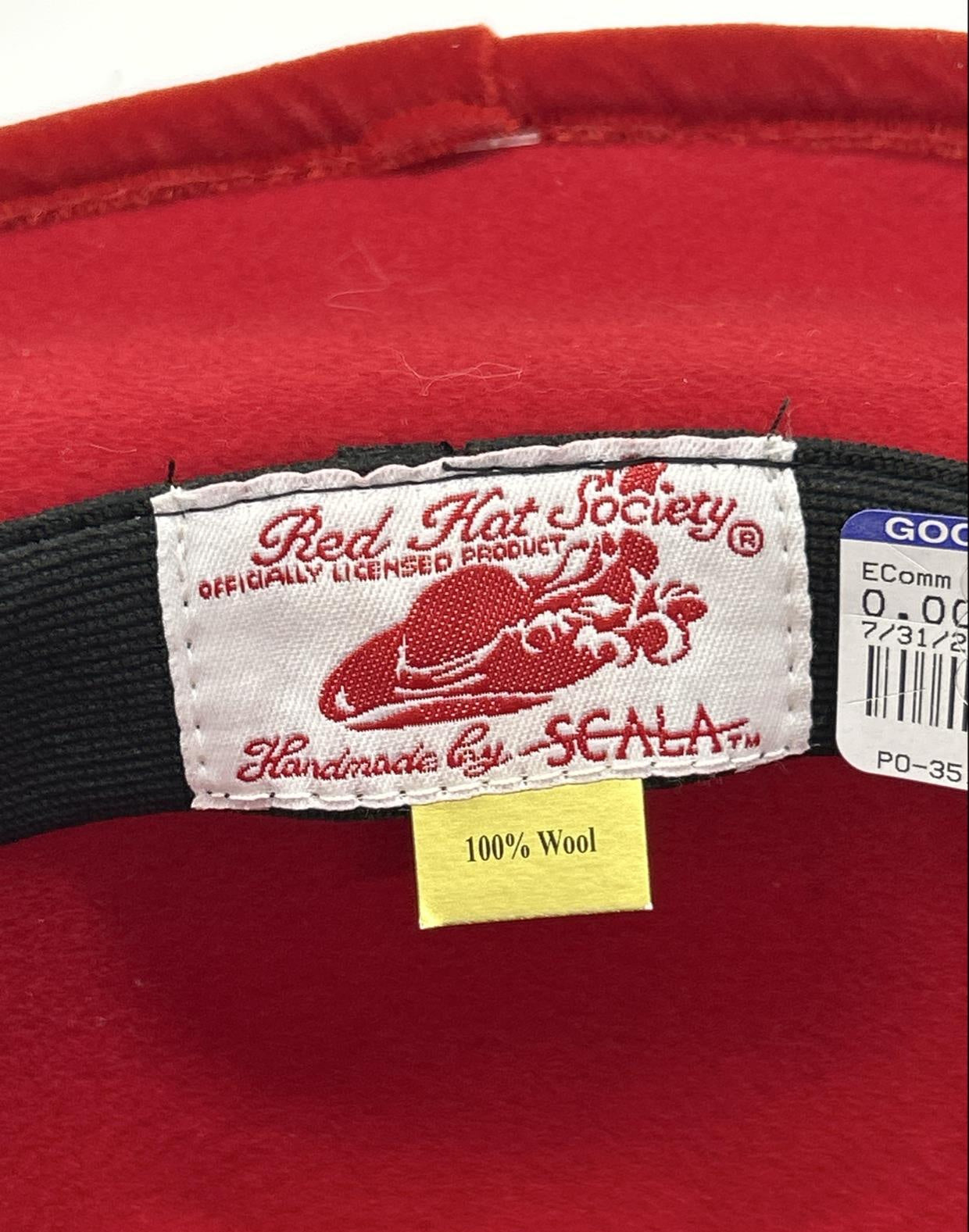 Red Hat Society Wool Wide-Brim Hat with Fabric Rose
