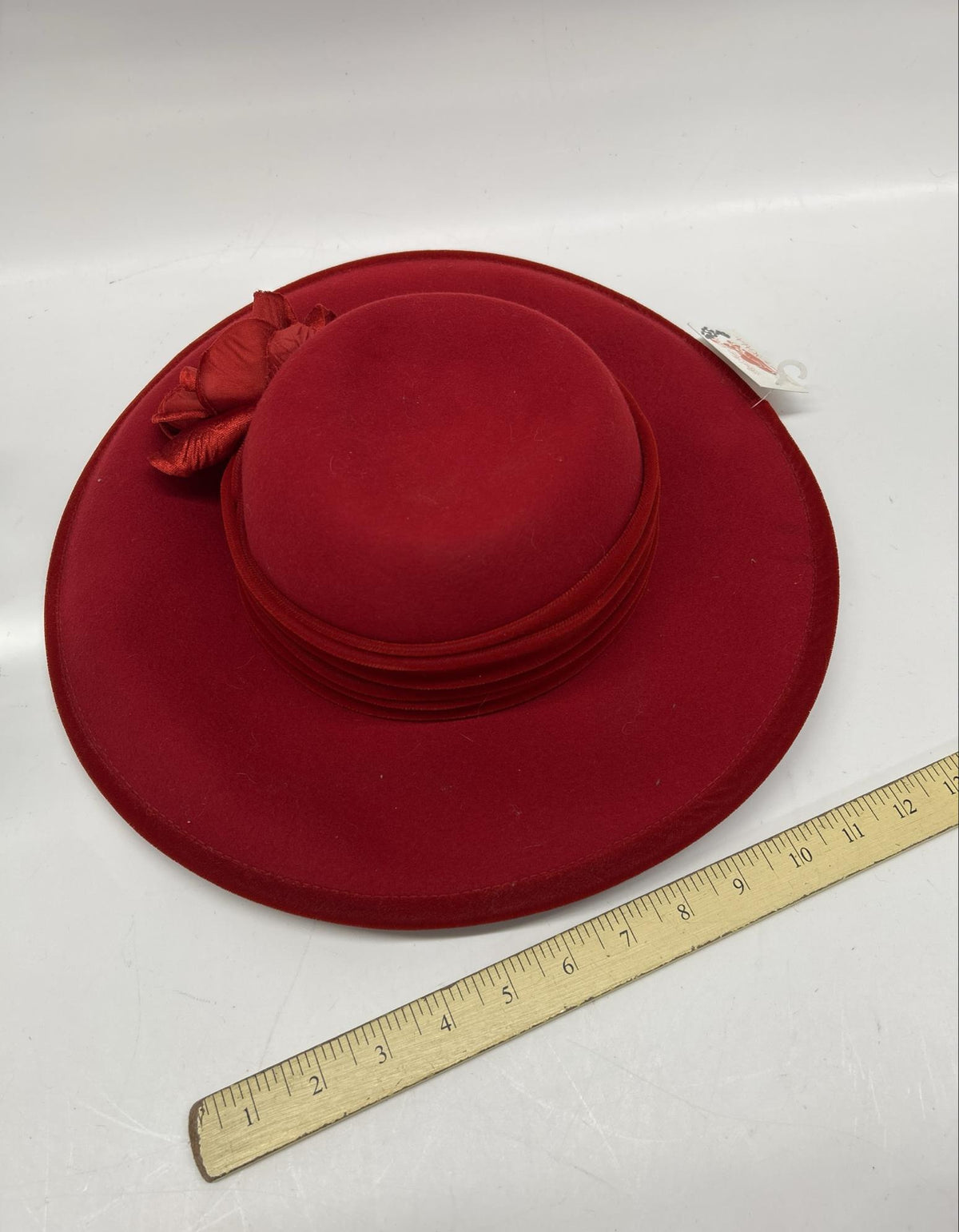 Red Hat Society Wool Wide-Brim Hat with Fabric Rose