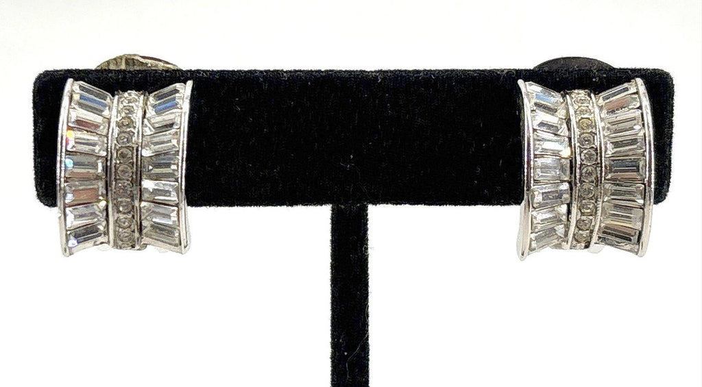 Nolan Miller Crystal Baguette Rhinestone Clip-On Earrings