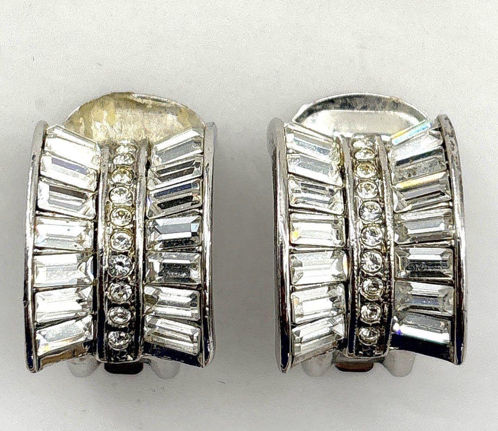 Nolan Miller Crystal Baguette Rhinestone Clip-On Earrings