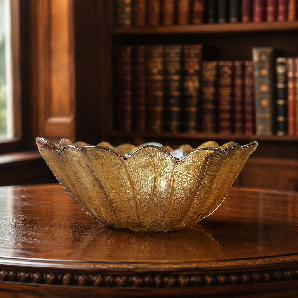 Indiana Glass Sunflower Amber Carnival Bowl Scalloped Rim