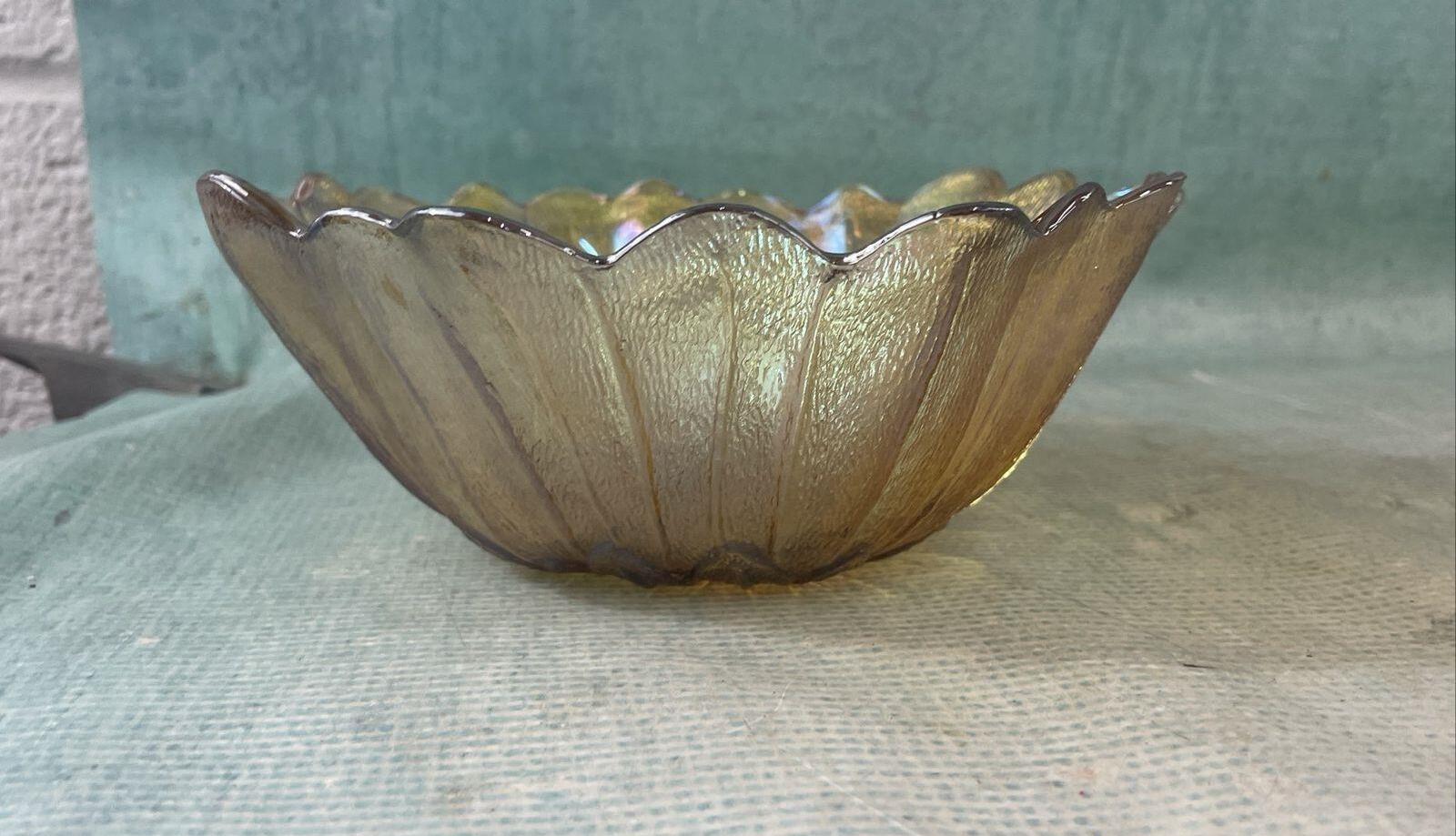 Indiana Glass Sunflower Amber Carnival Bowl Scalloped Rim