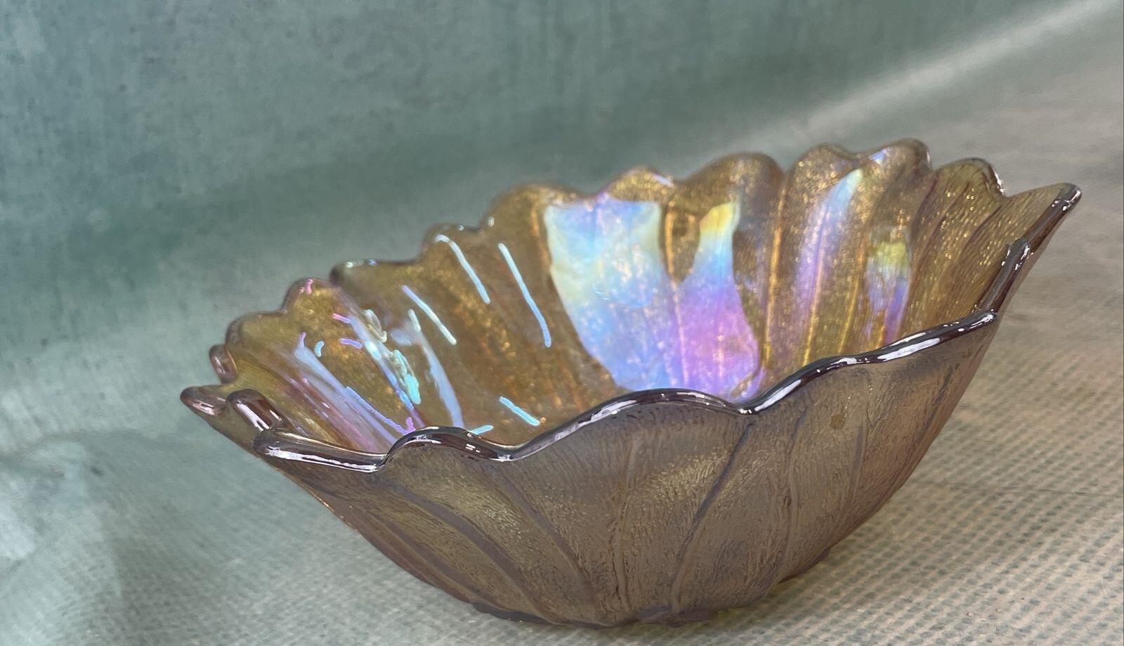 Indiana Glass Sunflower Amber Carnival Bowl Scalloped Rim