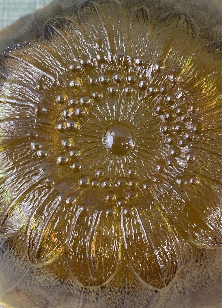 Indiana Glass Sunflower Amber Carnival Bowl Scalloped Rim