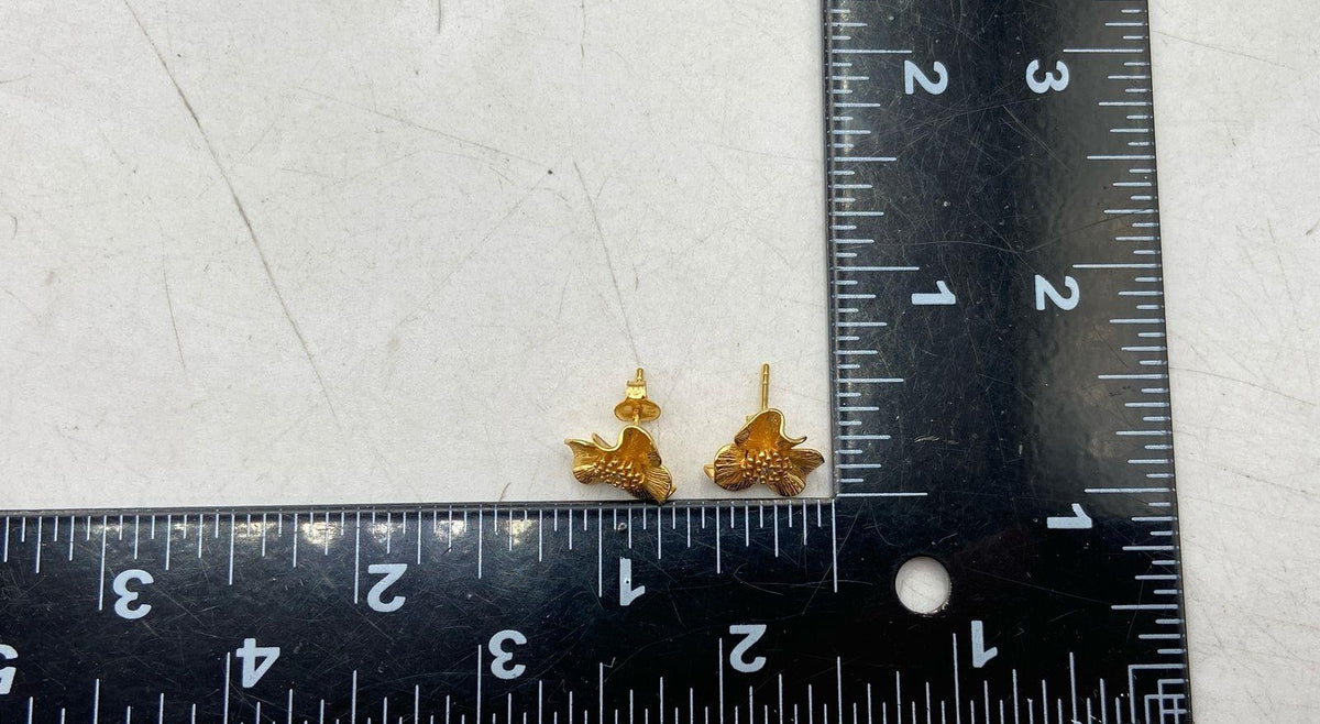 Gold-plated flower stud post earrings with glass stones, view 4