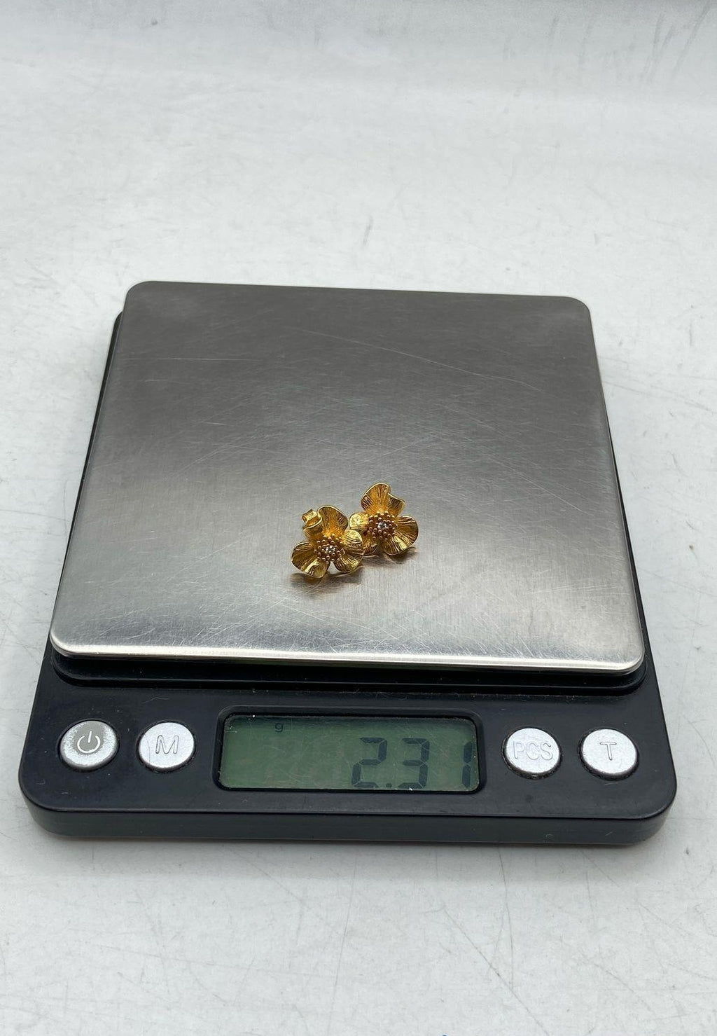 Gold Plated Sterling Silver Flower Stud Post Earrings (glass stones)