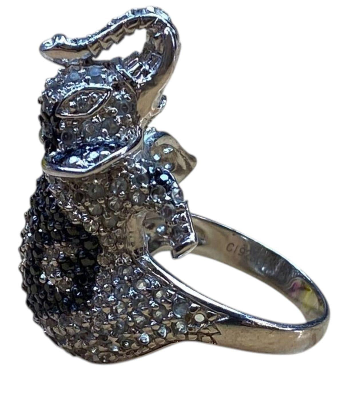 Sterling Silver 925 & CZ Elephant Ring 9.43 Grams Size 7