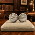 Signed Silver Tone Fluted Dome Clip-On Earrings 1 Inch