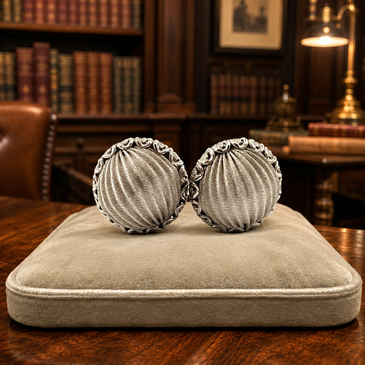 Signed Silver Tone Fluted Dome Clip-On Earrings 1 Inch