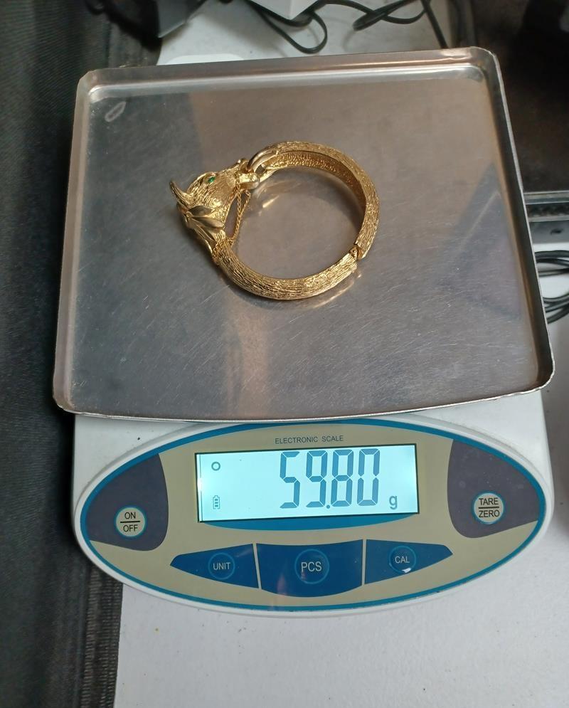 Gold Tone Horse Head Bypass Bangle Bracelet Green Eyes