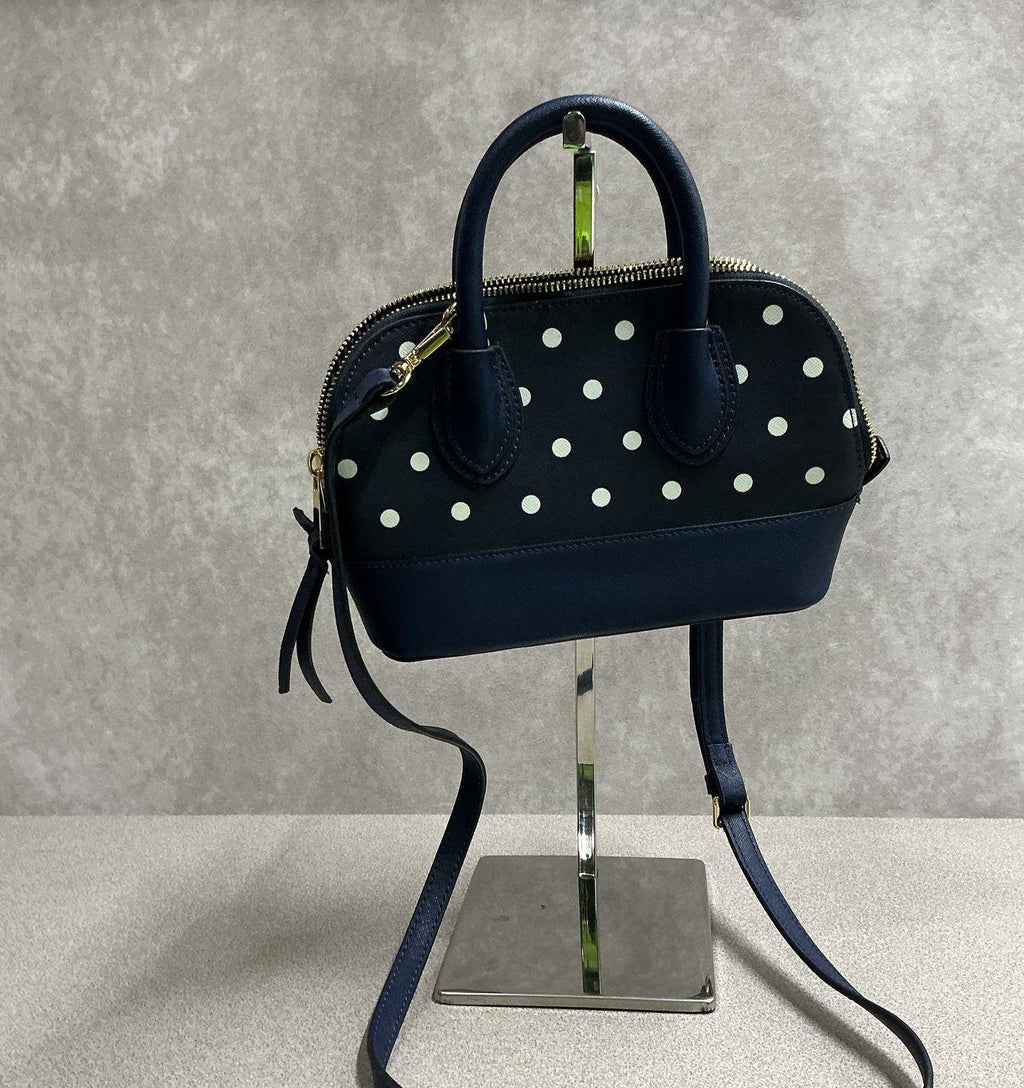 Crown & Ivy Navy Blue White Polka Dot Leather Satchel Crossbody Bag