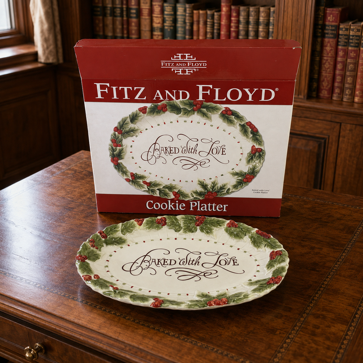 (Need Hero Pics) Fitz & Floyd Baked With Love Ceramic Oval Christmas Cookie Platter