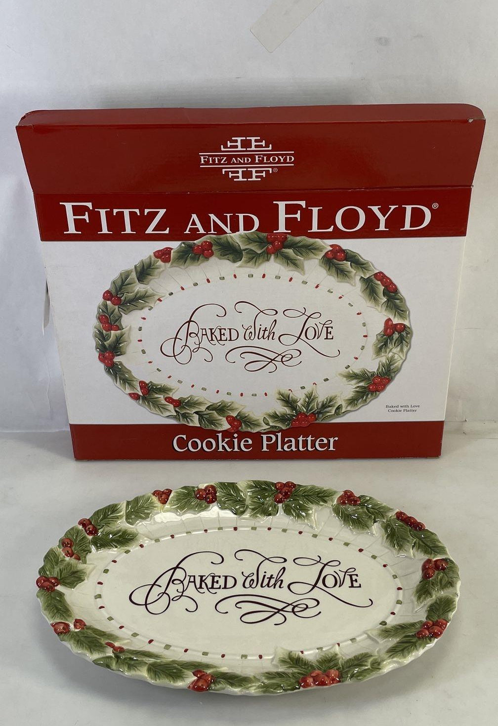 (Need Hero Pics) Fitz & Floyd Baked With Love Ceramic Oval Christmas Cookie Platter