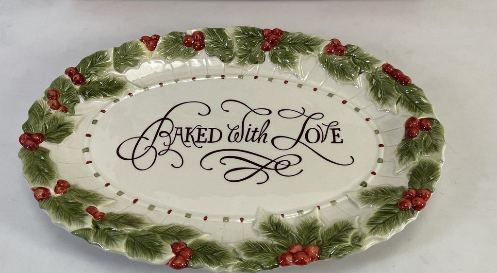 (Need Hero Pics) Fitz & Floyd Baked With Love Ceramic Oval Christmas Cookie Platter