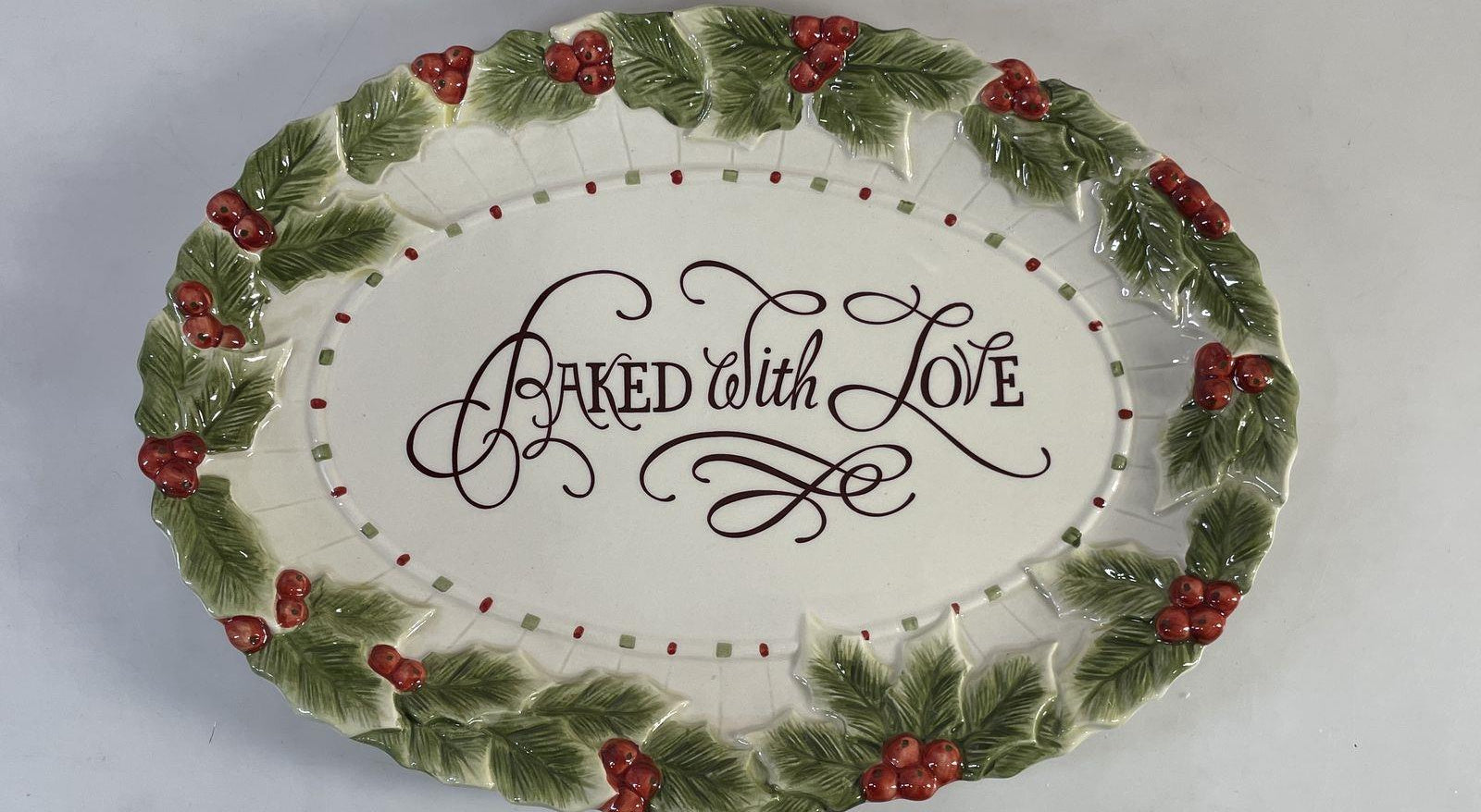 (Need Hero Pics) Fitz & Floyd Baked With Love Ceramic Oval Christmas Cookie Platter