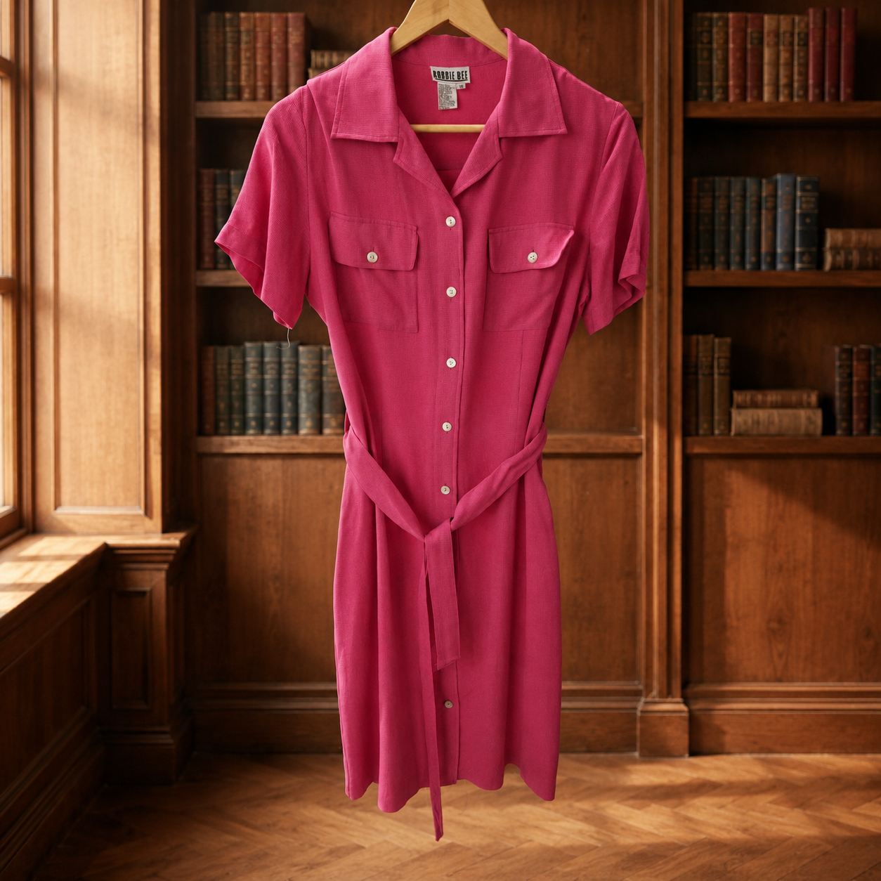 Robbie Bee Hot Pink Silk Shirt Dress Size 12