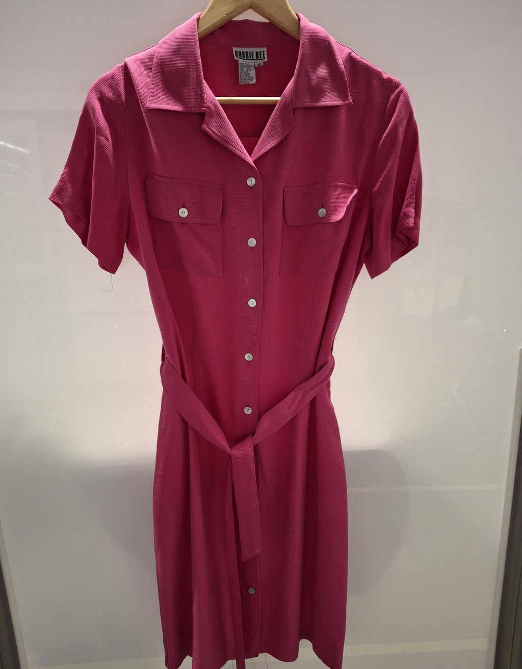 Robbie Bee Hot Pink Silk Shirt Dress Size 12