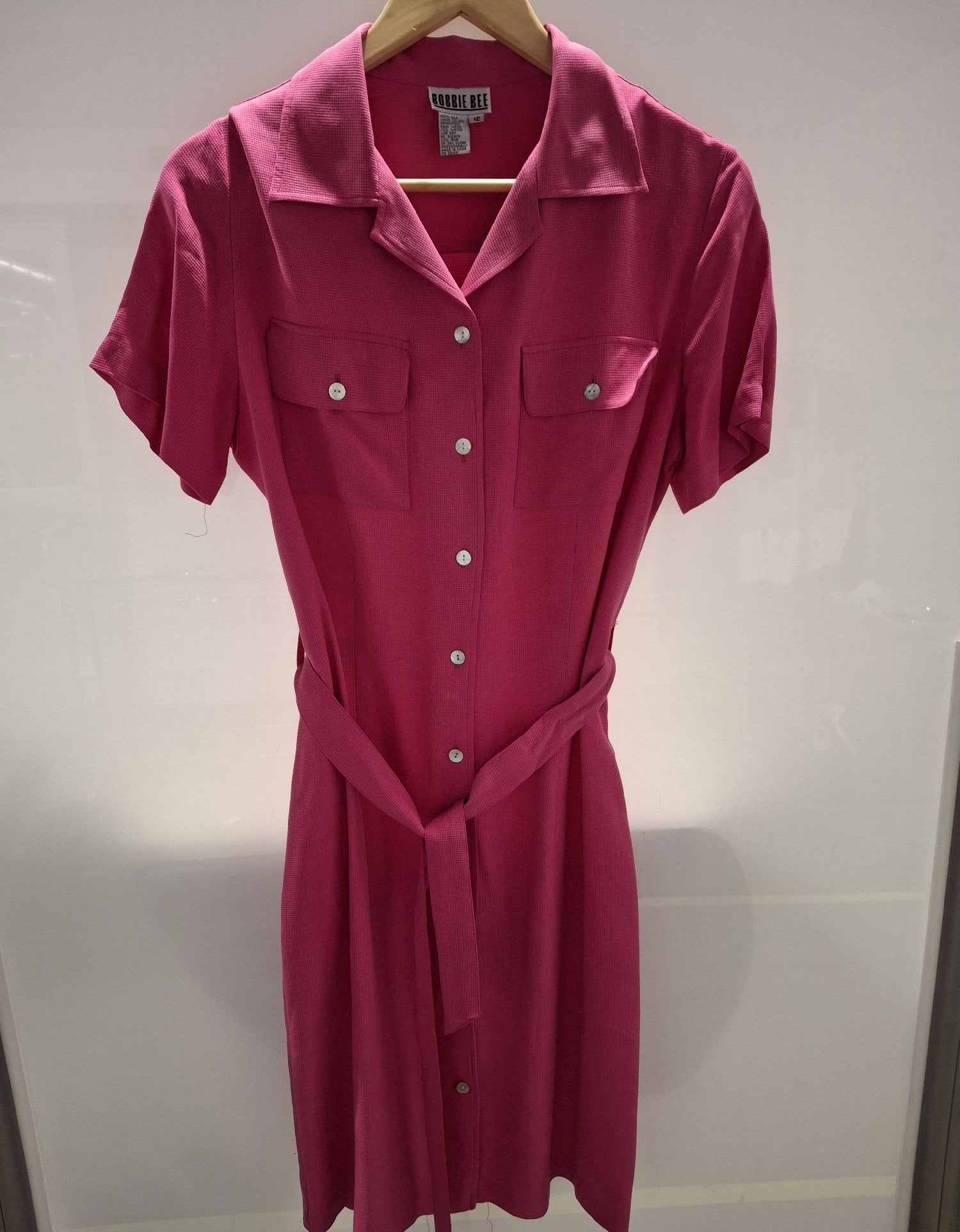 Robbie Bee Hot Pink Silk Shirt Dress Size 12