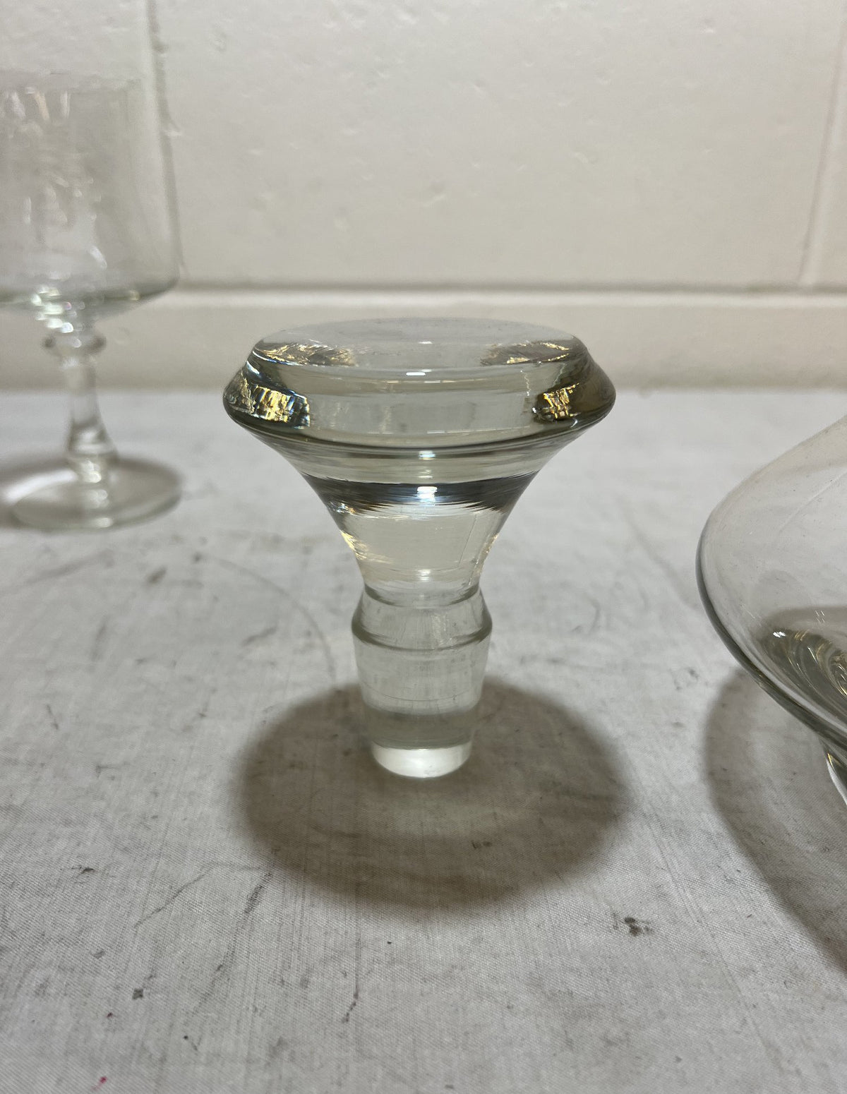 Vintage Etched Sailing Ship Decanter and 6 Stemmed Glasses