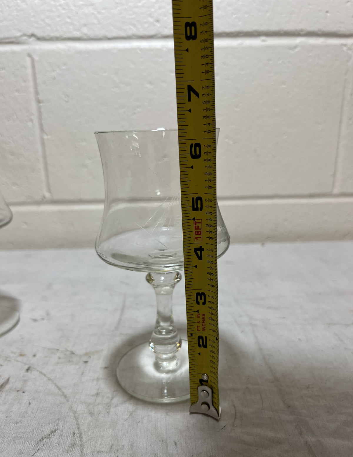 Vintage Etched Sailing Ship Decanter and 6 Stemmed Glasses